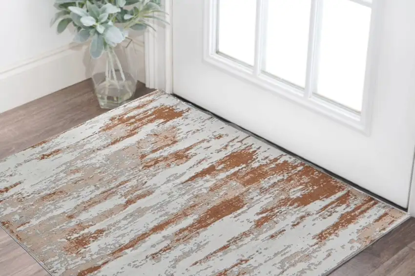 Gray and Brown Abstract Printed Washable Non Skid Area Rug Photo 2