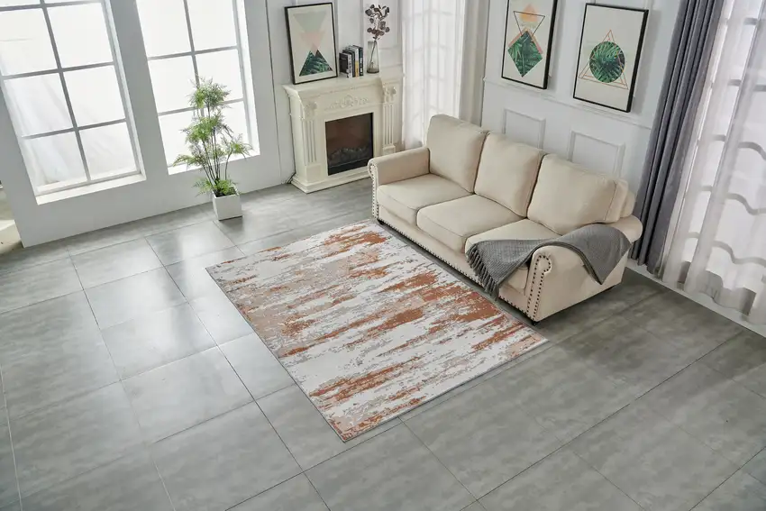 Gray and Brown Abstract Printed Washable Non Skid Area Rug Photo 8