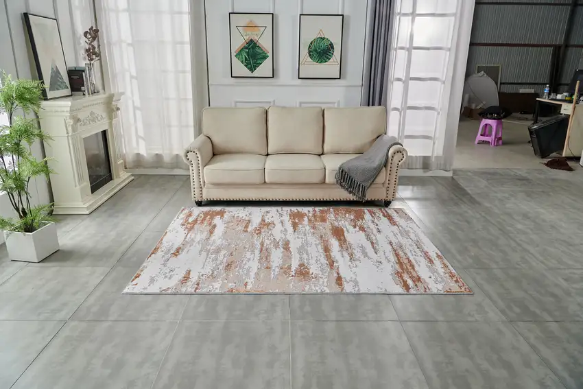 Gray and Brown Abstract Printed Washable Non Skid Area Rug Photo 9