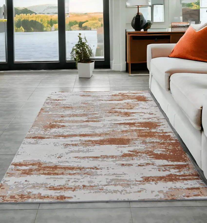 Gray and Brown Abstract Printed Washable Non Skid Area Rug Photo 2