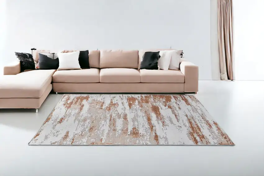 Gray and Brown Abstract Printed Washable Non Skid Area Rug Photo 2