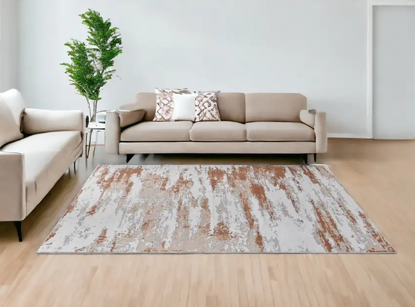 Gray and Brown Abstract Printed Washable Non Skid Area Rug Photo 2
