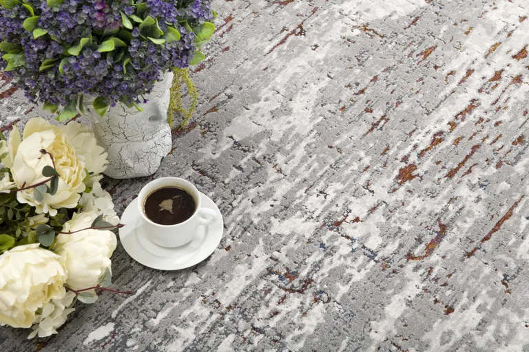 Gray and Brown Abstract Scraped Area Rug Photo 4