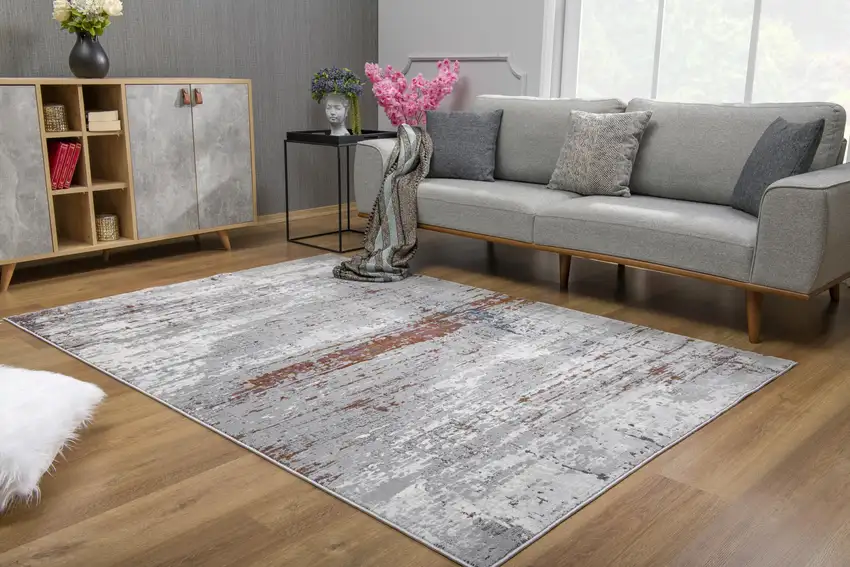 Gray and Brown Abstract Scraped Area Rug Photo 11