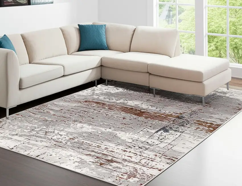 Gray And Brown Abstract Scraped Area Rug Photo 2