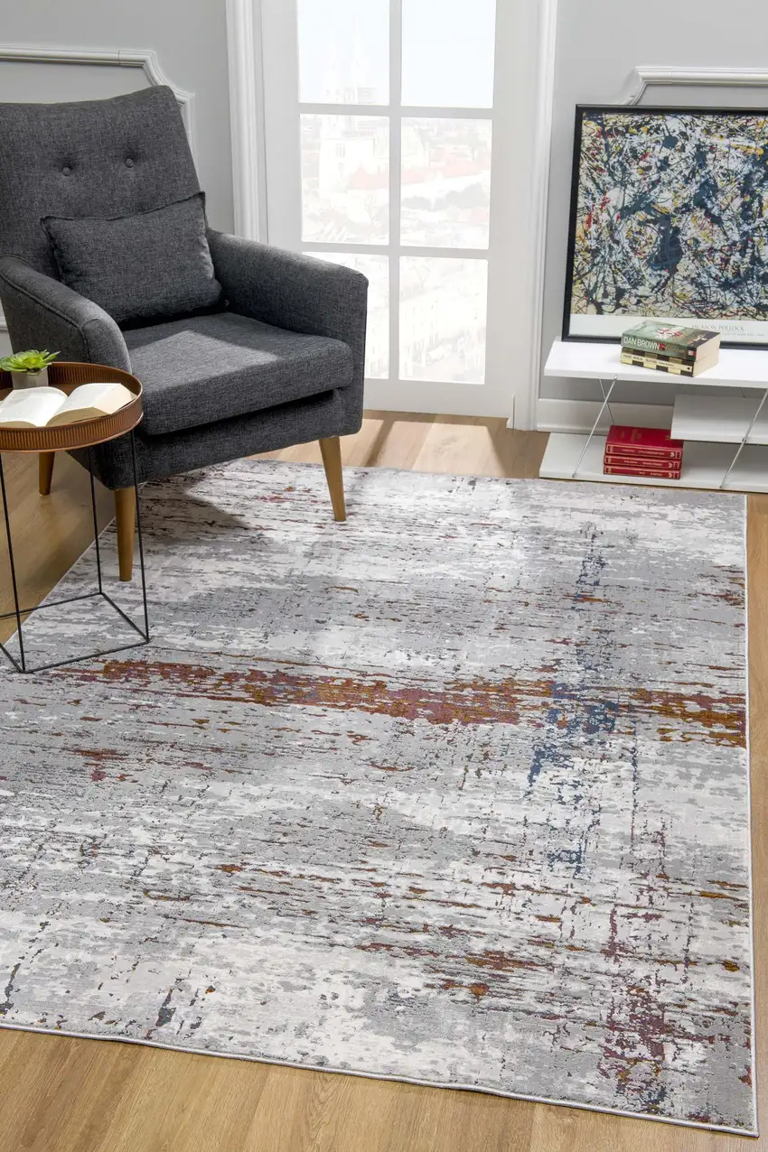 Gray and Brown Abstract Scraped Area Rug Photo 10