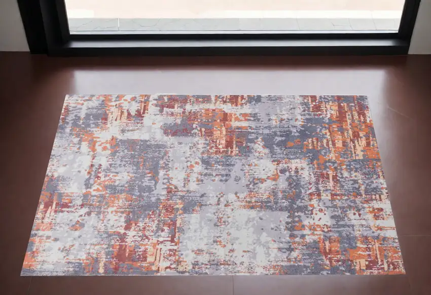 Gray and Brown Abstract Shag Printed Washable Non Skid Area Rug Photo 2