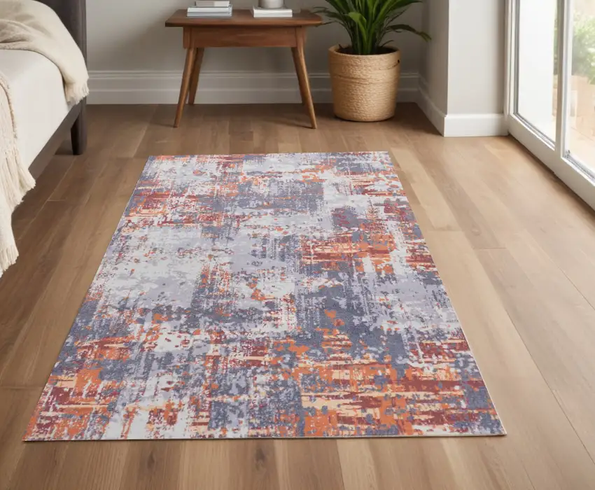 Gray and Brown Abstract Shag Printed Washable Non Skid Area Rug Photo 2