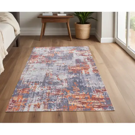 Gray and Brown Abstract Shag Printed Washable Non Skid Area Rug Photo 2