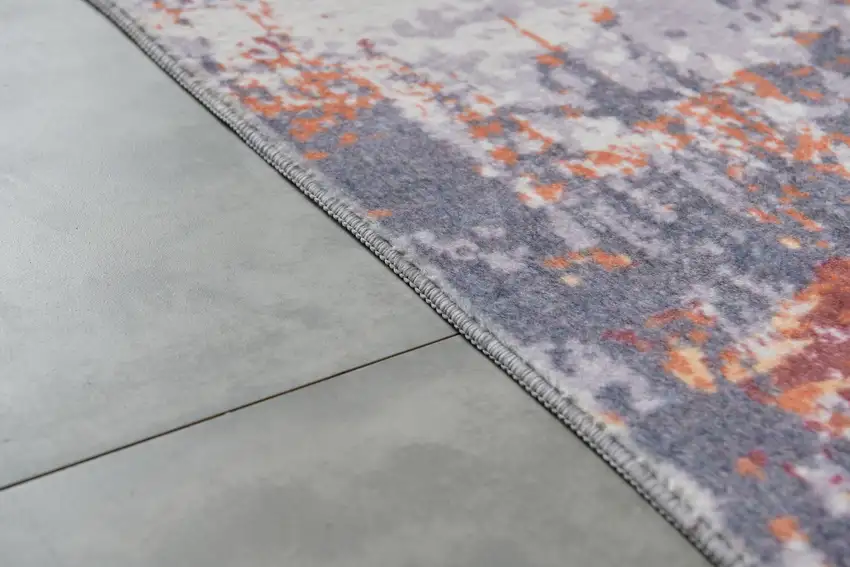 Gray and Brown Abstract Shag Printed Washable Non Skid Area Rug Photo 9