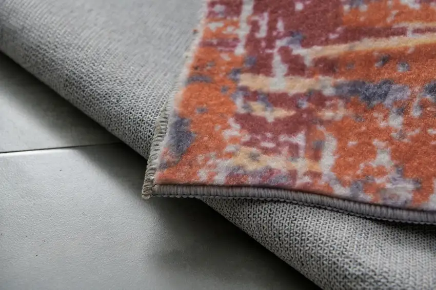 Gray and Brown Abstract Shag Printed Washable Non Skid Area Rug Photo 9