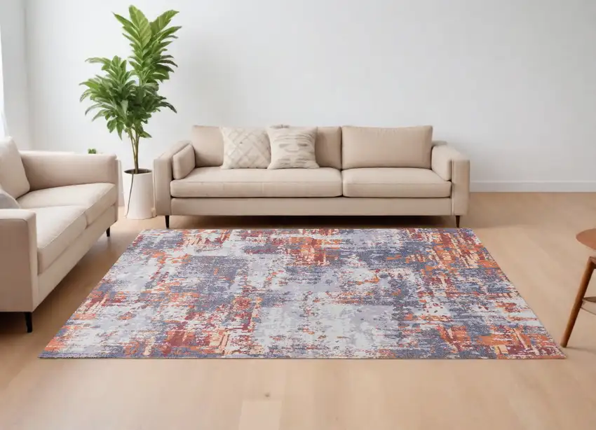 Gray and Brown Abstract Shag Printed Washable Non Skid Area Rug Photo 1
