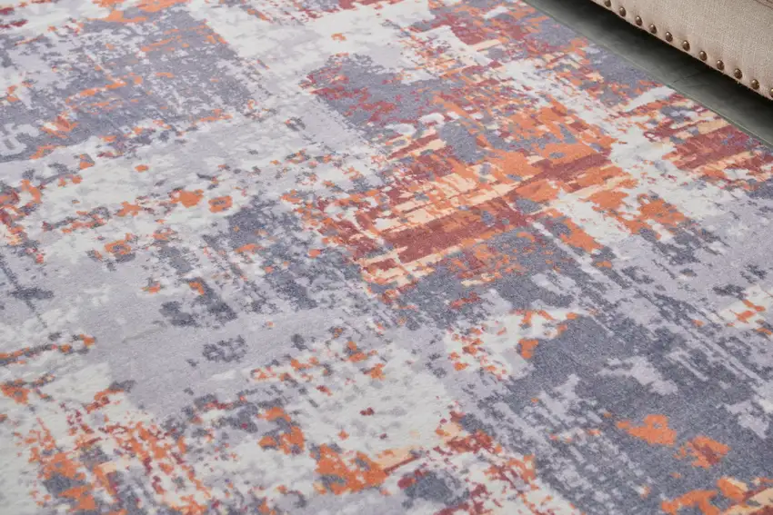 Gray and Brown Abstract Shag Printed Washable Non Skid Area Rug Photo 4