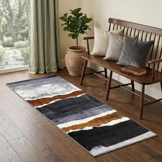 2' X 6' Gray and Brown Abstract Southwest Washable Runner Rug Photo 1