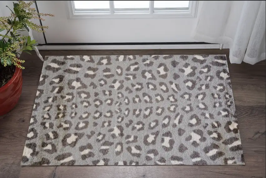 Gray and Brown Cheetah Washable Floor Mat Photo 1
