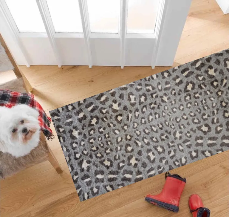 Gray and Brown Cheetah Washable Runner Rug Photo 4