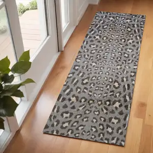 Photo of Gray and Brown Cheetah Washable Runner Rug