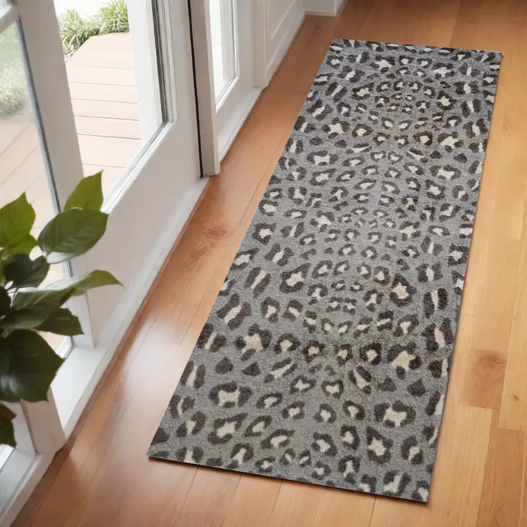 Gray and Brown Cheetah Washable Runner Rug Photo 1