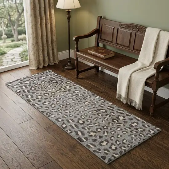 2' X 6' Gray and Brown Cheetah Washable Runner Rug Photo 1
