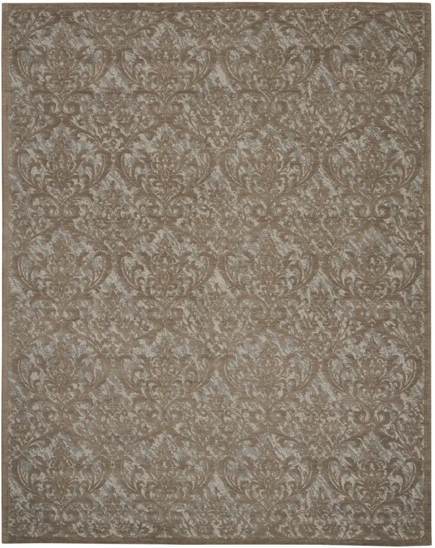 Gray and Brown Damask Distressed Area Rug Photo 2