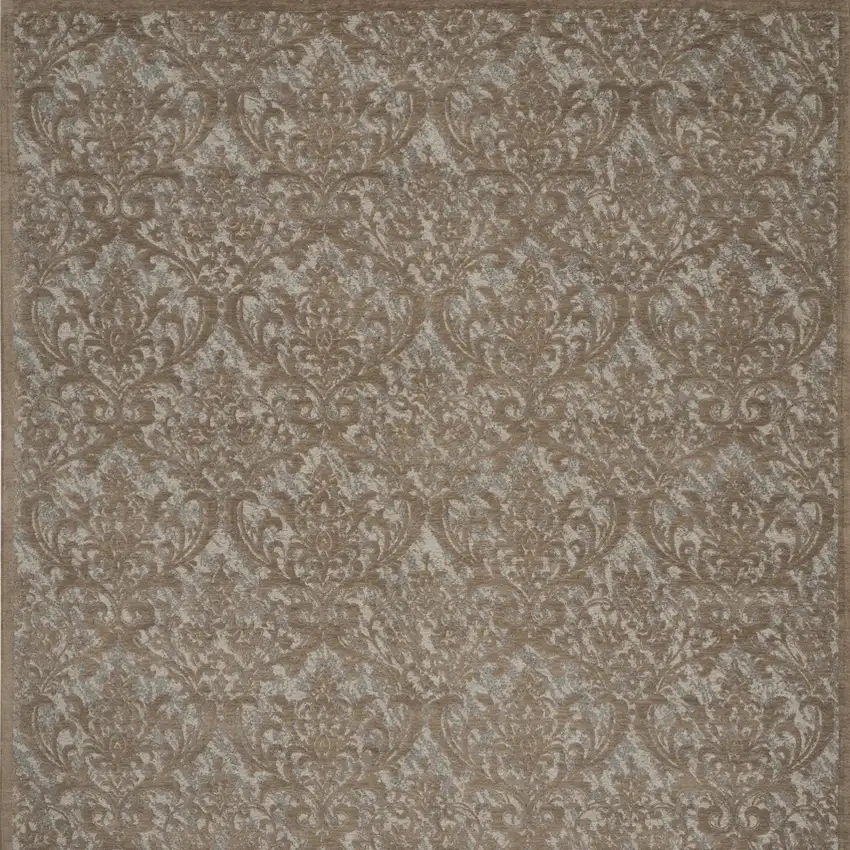 Gray and Brown Damask Distressed Area Rug Photo 6