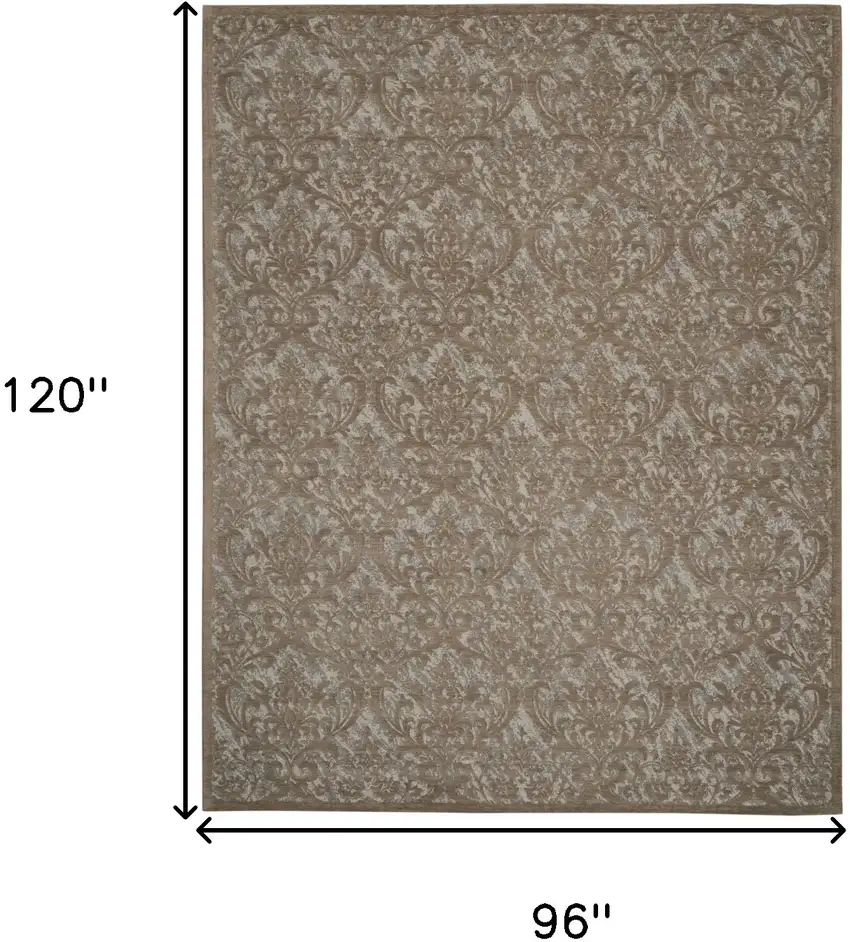 Gray and Brown Damask Distressed Area Rug Photo 3