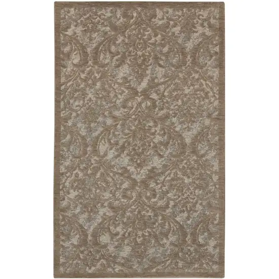 Gray and Brown Damask Distressed Area Rug Photo 6