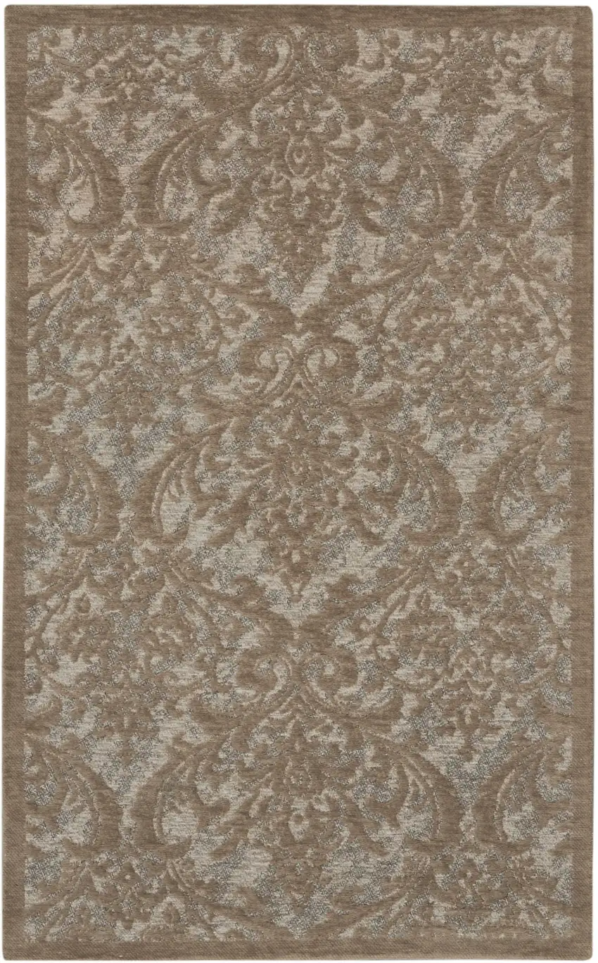 Gray and Brown Damask Distressed Area Rug Photo 6