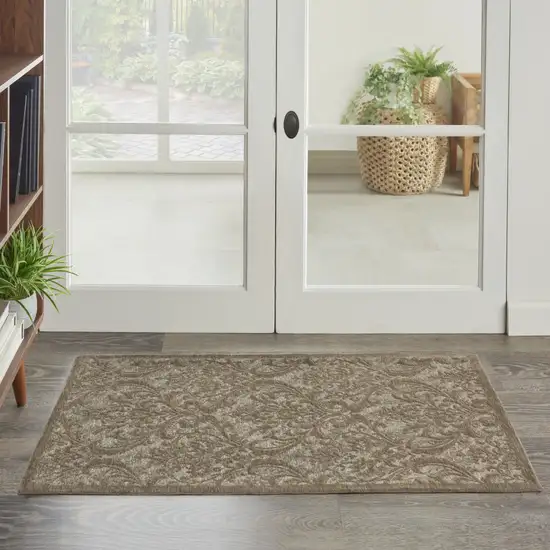 Gray and Brown Damask Distressed Area Rug Photo 8