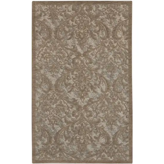Gray and Brown Damask Distressed Area Rug Photo 2
