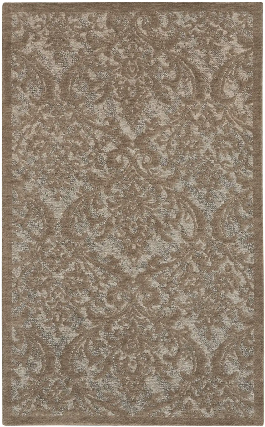 Gray and Brown Damask Distressed Area Rug Photo 2