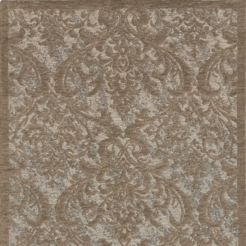 Gray and Brown Damask Distressed Area Rug Photo 5