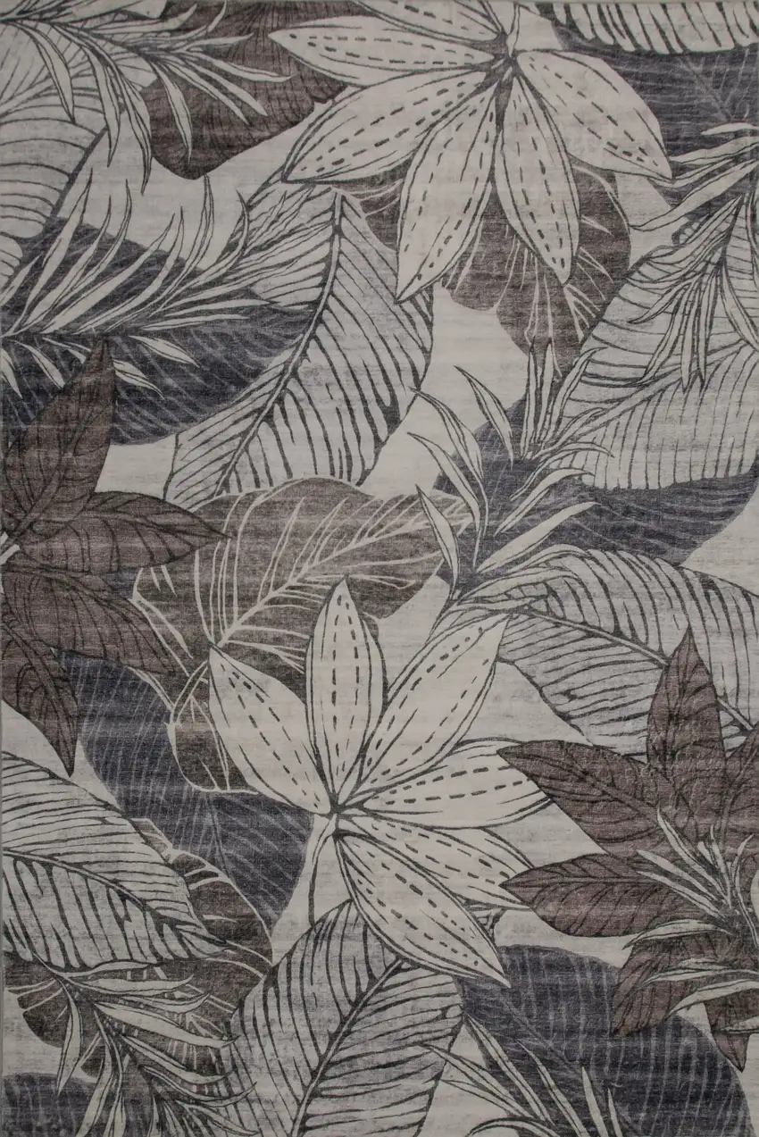 Gray and Brown Floral Distressed Area Rug Photo 4