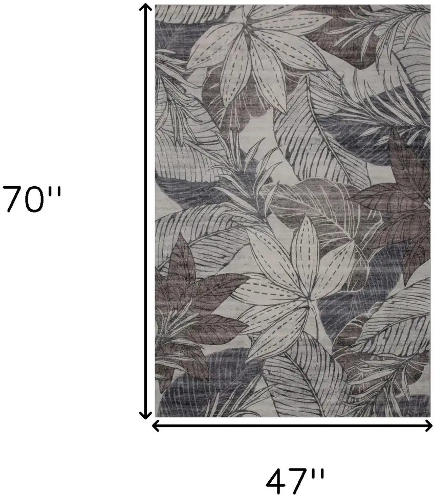 Gray and Brown Floral Distressed Area Rug Photo 3