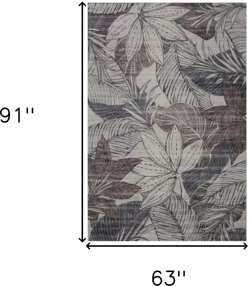 Gray and Brown Floral Distressed Area Rug Photo 3