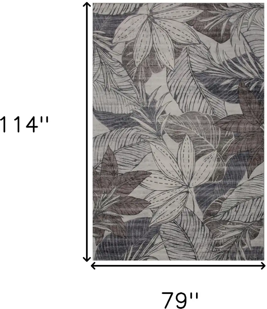 Gray and Brown Floral Distressed Area Rug Photo 3