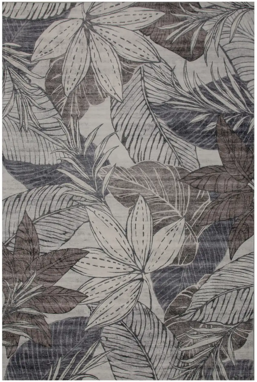 Gray and Brown Floral Distressed Area Rug Photo 2