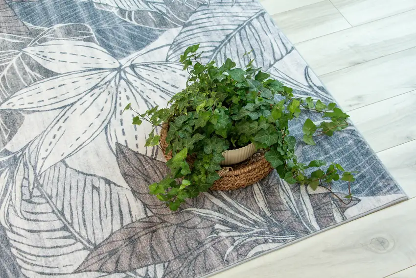 Gray and Brown Floral Distressed Area Rug Photo 6