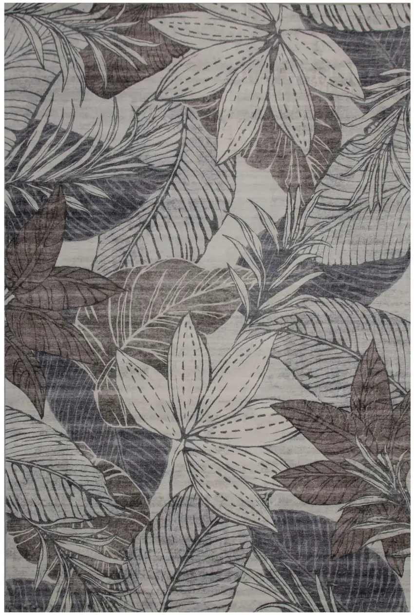 Gray and Brown Floral Distressed Area Rug Photo 5