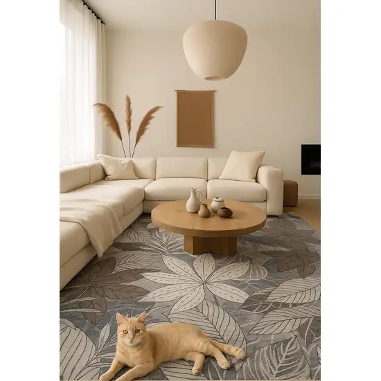 Gray and Brown Floral Distressed Area Rug Photo 7