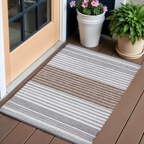 Gray and Brown Geometric Hand Woven Area Rug Photo 1