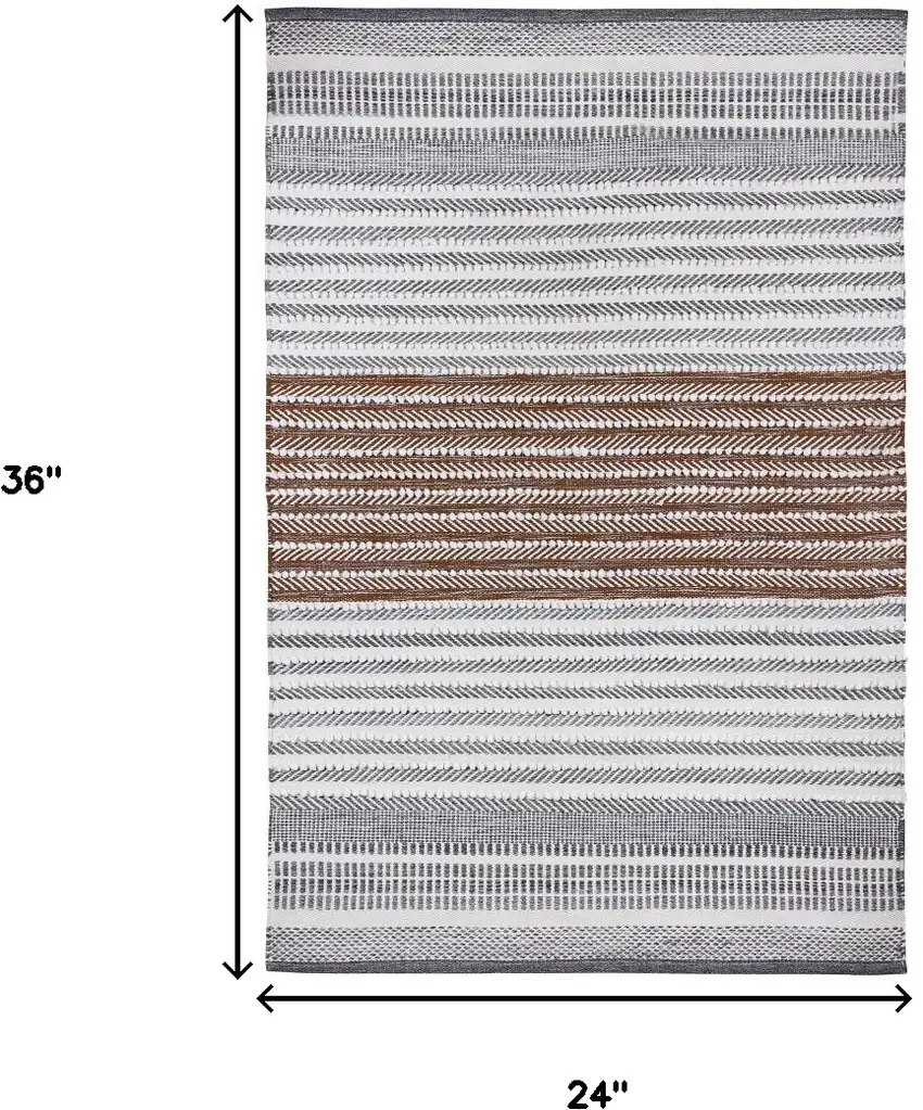 Gray and Brown Geometric Hand Woven Area Rug Photo 3