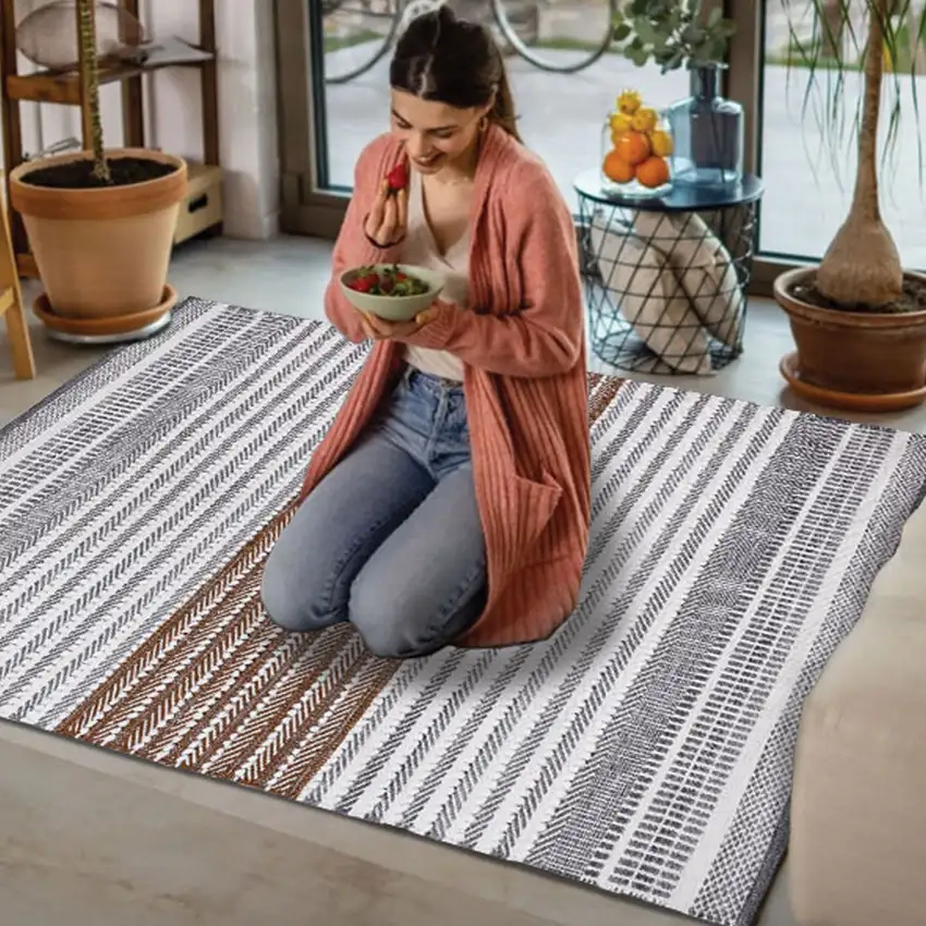 Gray and Brown Geometric Hand Woven Area Rug Photo 6