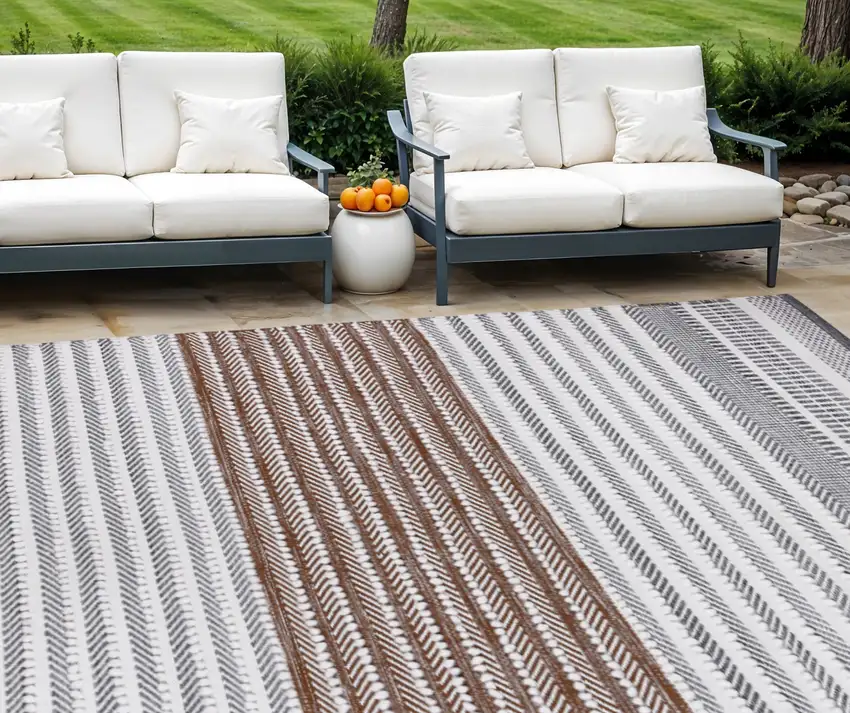 Gray and Brown Geometric Hand Woven Area Rug Photo 1