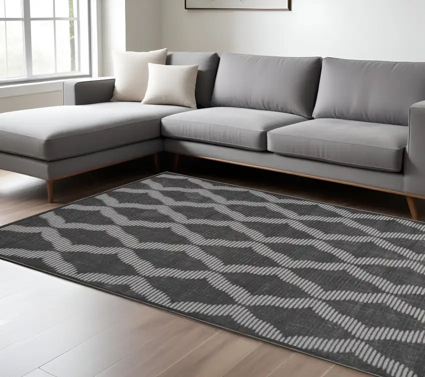 Gray and Brown Geometric Power Loom Area Rug Photo 1