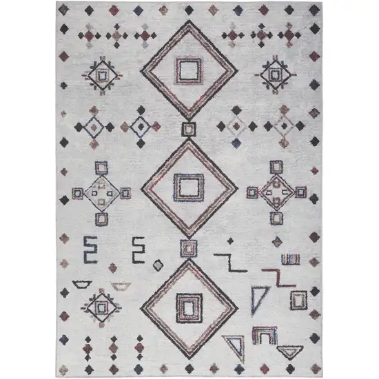 5' X 7' Gray and Brown Geometric Power Loom Washable Area Rug Photo 2