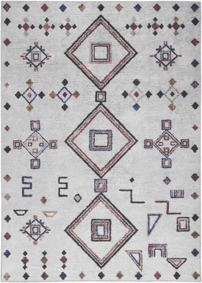 5' X 7' Gray and Brown Geometric Power Loom Washable Area Rug Photo 2