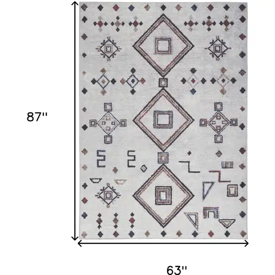 5' X 7' Gray and Brown Geometric Power Loom Washable Area Rug Photo 3