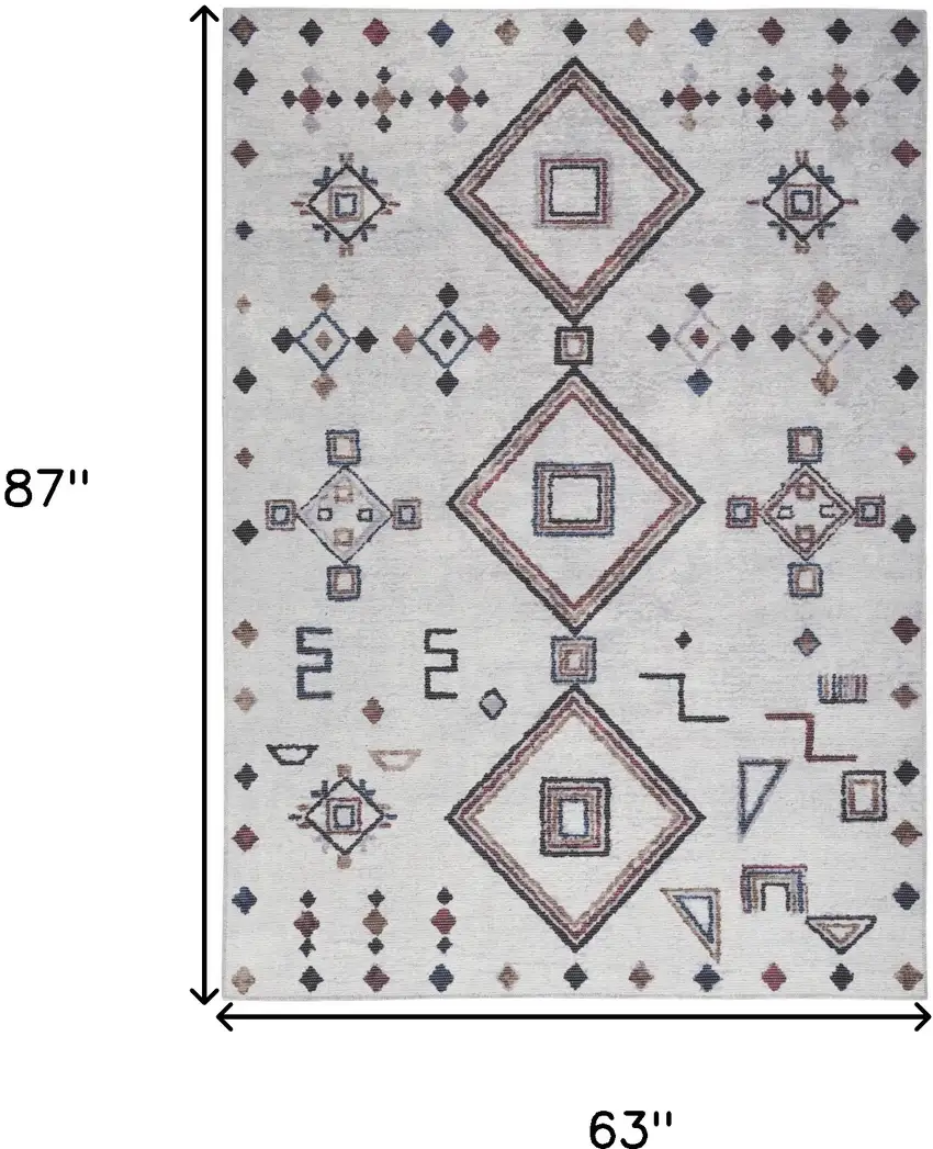 5' X 7' Gray and Brown Geometric Power Loom Washable Area Rug Photo 3