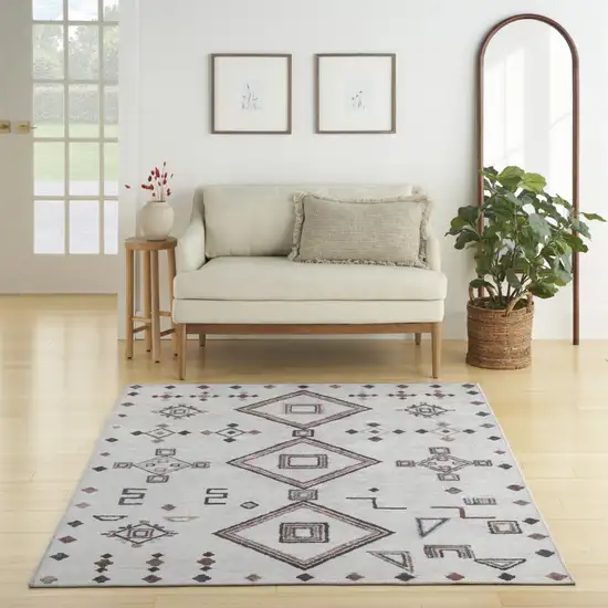 5' X 7' Gray and Brown Geometric Power Loom Washable Area Rug Photo 5